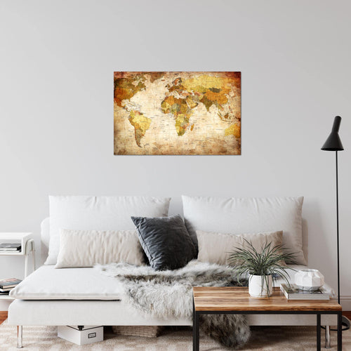 Runa Art Bild Weltkarte Modern Wandbilder Wohnzimmer Büro 1 Teilig - Made In Germany - Vintage Antik Gold Flur 103415a
