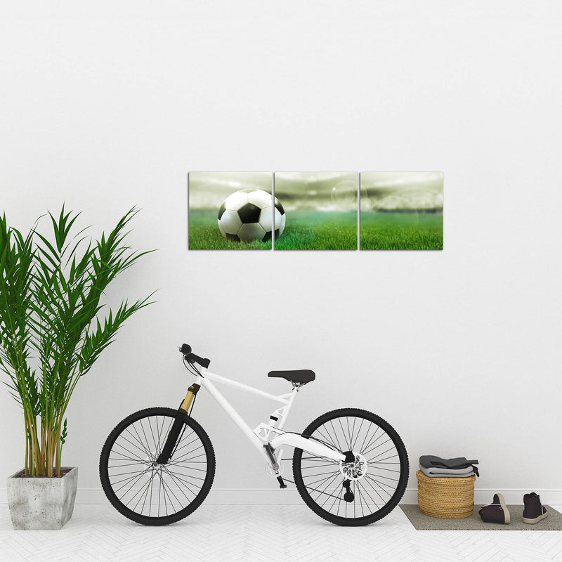 Runa Art - Bilder Fussball 120 x 40 cm 3 Teilig Wandbild auf Vlies Leinwand Grau Mehrteilig Modern 402433b