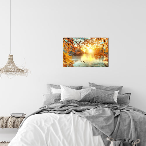 Runa Art Bild Sonniger Wald Modern Wandbilder Wohnzimmer Schlafzimmer 1 Teilig - Made In Germany - Wald Natur Orange Gelb Flur 050015a
