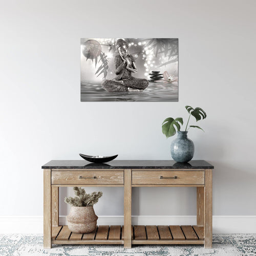 Runa Art Bild Buddha Feng Shui Modern Wandbilder Wohnzimmer Schlafzimmer 1 Teilig - Made In Germany - Meditation Schwarz Weiss Flur 503415b