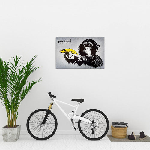Runa Art Bild Monkey Banana Gun Modern Wandbilder Loft Wohnzimmer 1 Teilig - Made In Germany - Street Art Graffiti Grau Flur 302815a