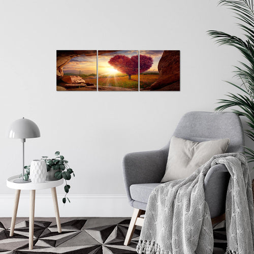 Runa Art Bilder Natur Gebirge 3 Teilig Bild auf Vlies Leinwand Deko Wohnzimmer Schlafzimmer 90 x 30 cm Baum Herz Beige Rosa 607634c