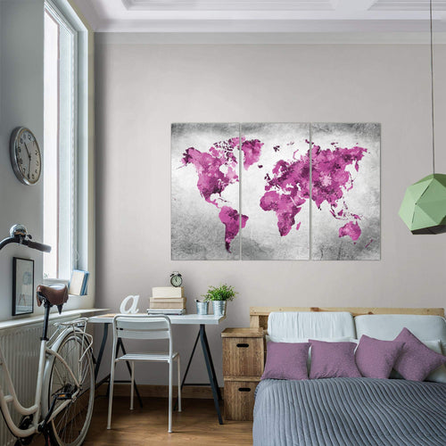 Runa Art Wandbilder Weltkarte Bild XXL Büro Wohnzimmer Rosa Grau Vintage 120 x 80 cm 3 Teilig 013331c