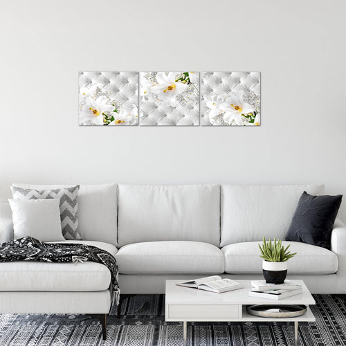 Runa Art Bilder Blumen Abstrakt 3 Teilig Bild auf Vlies Leinwand Deko Wohnzimmer 90 x 30 cm Lilien Grau Silber 030334c