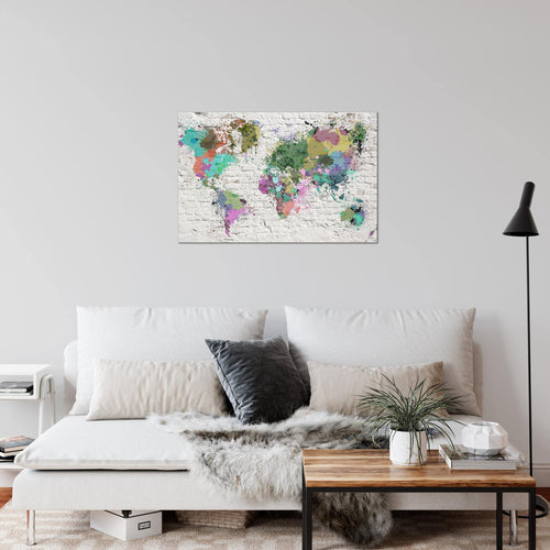 Runa Art Bild Weltkarte Modern Wandbilder Wohnzimmer Büro 1 Teilig - Made In Germany - Ziegelwand Bunt Flur 107515c