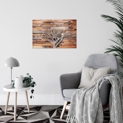 Runa Art Bild Abstrakt Baum Modern Wandbilder Wohnzimmer Schlafzimmer 1 Teilig - Made In Germany - Holzoptik Beige Braun Flur 108915a