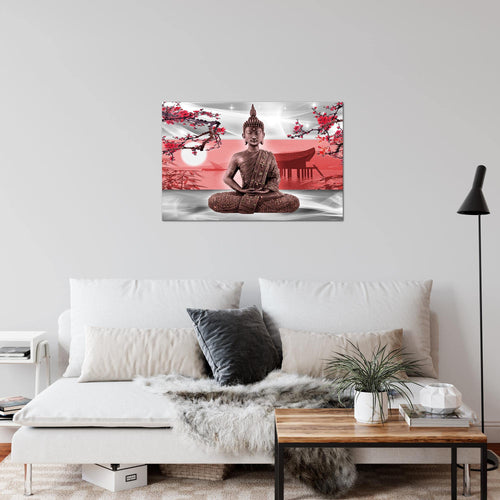 Runa Art Bild Buddha Feng Shui Modern Wandbilder Wohnzimmer Schlafzimmer 1 Teilig - Made In Germany - Sakura Grau Rot Flur 504915a