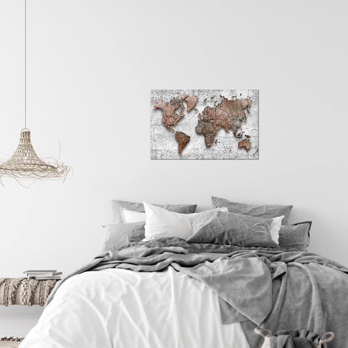Runa Art Bild Weltkarte 3D Effekt Modern Wandbilder Wohnzimmer Büro 1 Teilig - Made In Germany - Kontinente Beton Grau Flur 107715b