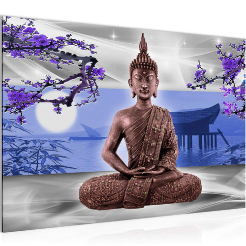 Runa Art Bild Buddha Feng Shui Modern Wandbilder Wohnzimmer Schlafzimmer 1 Teilig - Made In Germany - Bambus Blau Grau Flur 504915b