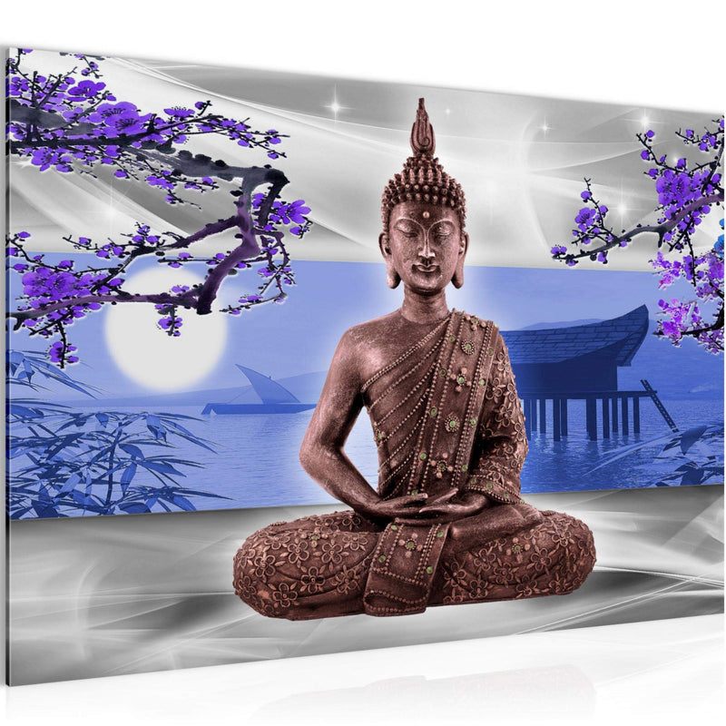 Runa Art Bild Buddha Feng Shui Modern Wandbilder Wohnzimmer Schlafzimmer 1 Teilig - Made In Germany - Bambus Blau Grau Flur 504915b