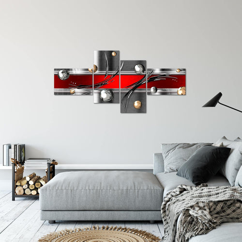 Runa Art Wandbilder Set XXL Abstrakt Wohnzimmer Schlafzimmer Grau Rot Silber 4 Teilig - Made in Germany - 109545a