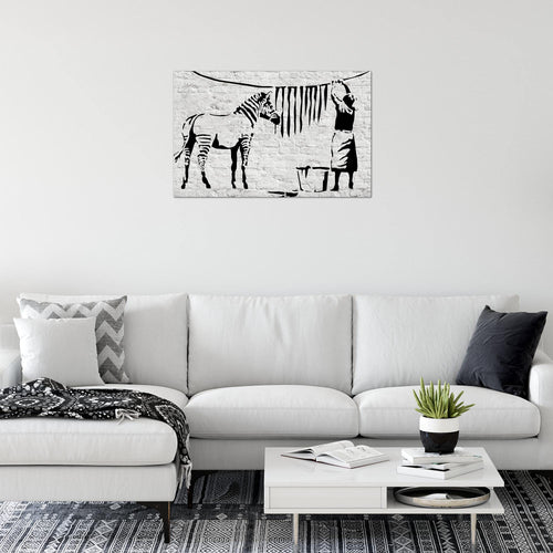 Runa Art Bild Washing Zebra Banksy Modern Wandbilder Loft Wohnzimmer 1 Teilig - Made In Germany - Graffiti Grau Flur 303215a