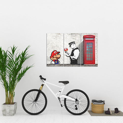 Runa Art Wandbilder Mario And Cop Bild XXL Jugendzimmer Wohnzimmer Grau Bunt Graffiti Street Art 120 x 80 cm 3 Teilig 032931c