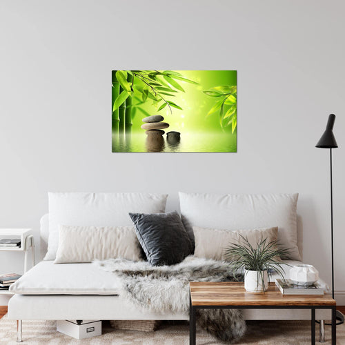 Runa Art Bild Feng Shui Steine Modern Wandbilder Wohnzimmer Schlafzimmer 1 Teilig - Made In Germany - Bambus Spa Grün Flur 501915a