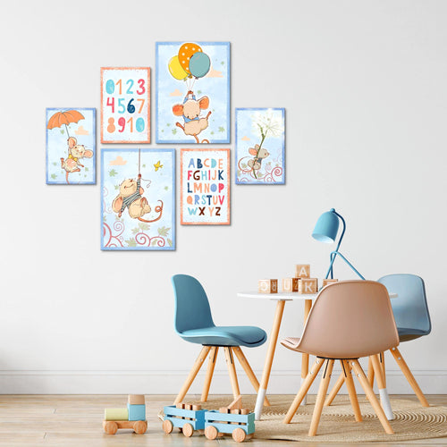 Novart Wandbilder Set Tiere Maus - KEIN EXTRA RAHMEN BENÖTIGT -  Modern Deko  - Kinderzimmer Mädchen Junge N017763a