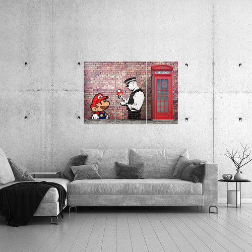 Runa Art Wandbilder Mario And Cop Bild XXL Jugendzimmer Wohnzimmer Rot Braun Streetart 120 x 80 cm 3 Teilig 032931a