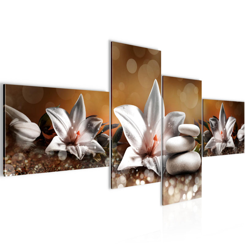 Runa Art Bild Modern Blumen Lilien - Made in Germany - Wandbilder Abstrakt Beige Braun 4 Teilig 035842a