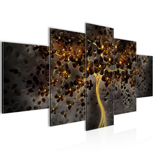 Runa Art - Bilder Blumen 200 x 100 cm 5 Teilig XXL Wanddekoration Design Schwarz Gold 039751c