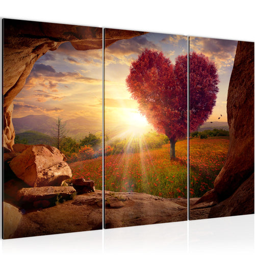 Runa Art Wandbilder Natur Gebirge Bild XXL Wohnzimmer Schlafzimmer Beige Rosa Baum Herz 120 x 80 cm 3 Teilig 607631c
