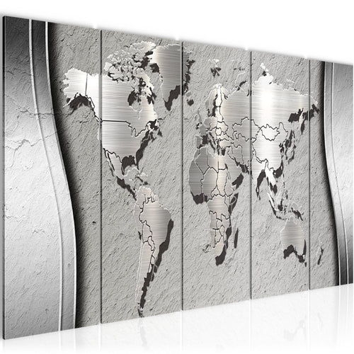 Runa Art Wandbild XXL Weltkarte Büro Wohnzimmer 200 x 80 cm Grau 5 Teilig - Made in Germany - 107255c