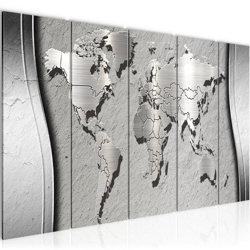 Runa Art Wandbild XXL Weltkarte Büro Wohnzimmer 200 x 80 cm Grau 5 Teilig - Made in Germany - 107255c