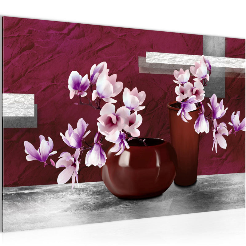 Runa Art Bild Blumen Abstrakt Modern Wandbilder Wohnzimmer 1 Teilig - Made In Germany - Blumenvase Grau Rot Flur 035215a