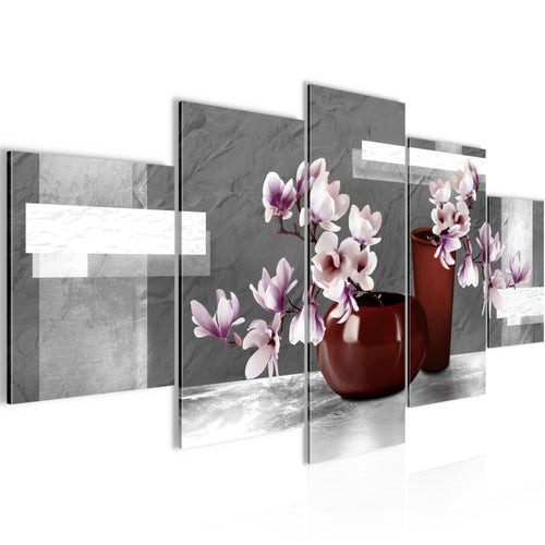 Runa Art Wandbilder Blumen Abstrakt 5 Teilig Bild auf Vlies Leinwand Deko Wohnzimmer Blumenvase Grau Rosa 035252c