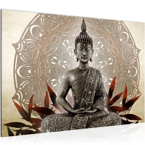 Runa Art Bild Buddha Modern Wandbilder Wohnzimmer Schlafzimmer 1 Teilig - Made In Germany - Feng Shui Beige Braun Flur 031215b