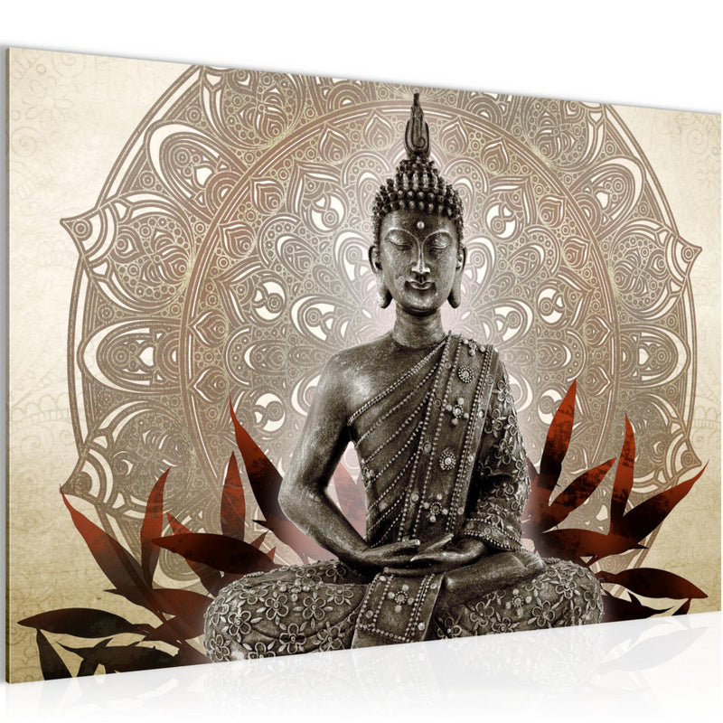 Runa Art Bild Buddha Modern Wandbilder Wohnzimmer Schlafzimmer 1 Teilig - Made In Germany - Feng Shui Beige Braun Flur 031215b