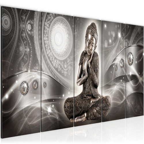 Runa Art Wandbild XXL Buddha Zen Wohnzimmer Schlafzimmer 200 x 80 cm Grau 5 Teilig - Made in Germany - 041655b