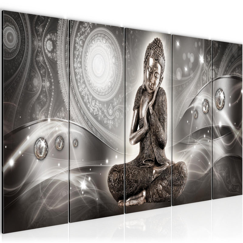 Runa Art Wandbild XXL Buddha Zen Wohnzimmer Schlafzimmer 200 x 80 cm Grau 5 Teilig - Made in Germany - 041655b