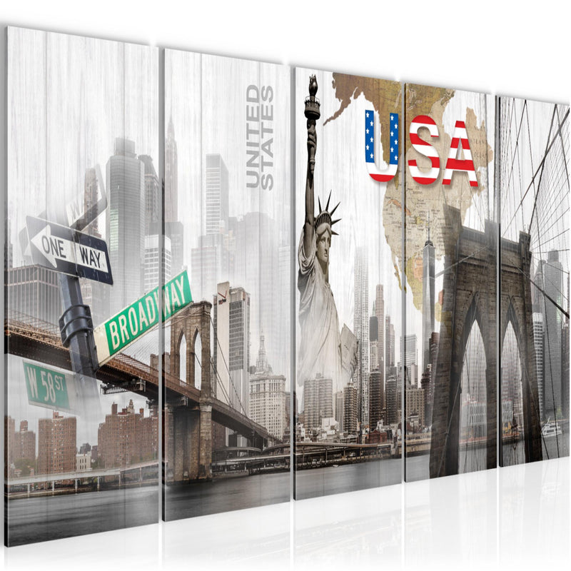 Runa Art Bild New York Wandbilder auf Vlies Leinwand 5 Teilig Wanddekoration Wohnzimmer Büro 034756a