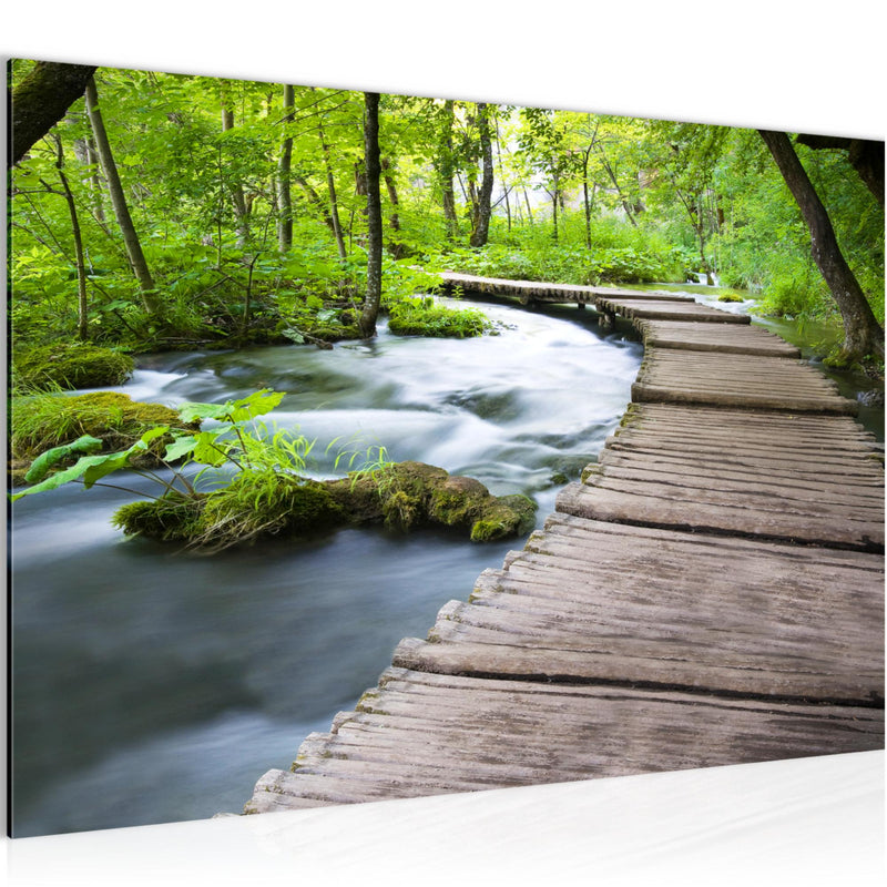 Runa Art Bild Landschaft Brücke Modern Wandbilder Schlafzimmer Wohnzimmer 1 Teilig - Made In Germany - Fluss Baum Grün Flur 607415a