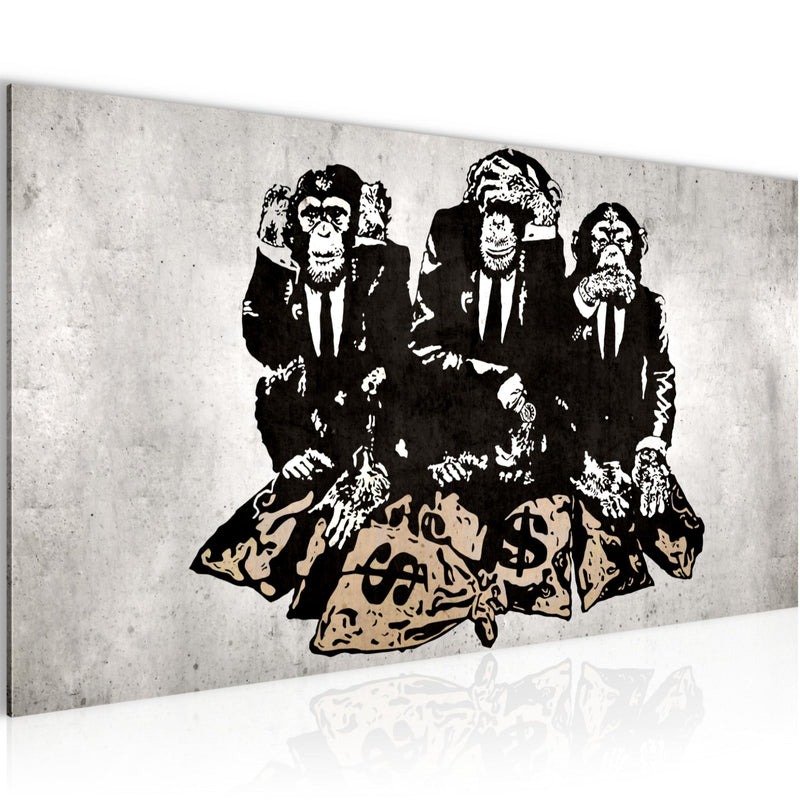 Runa Art Wandbild Tiere 100 x 40 cm Modern Bild auf Vlies Leinwand Grau Wohnzimmer Schlafzimmer Büro Affe 303412b