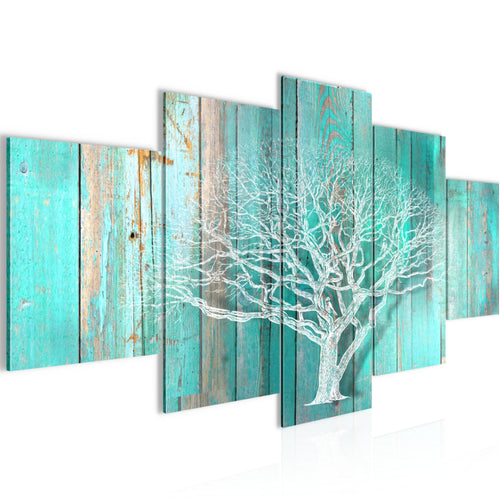 Runa Art - Bilder Baum Abstrakt 200 x 100 cm 5 Teilig XXL Wanddekoration Design Türkis Grau 039951c