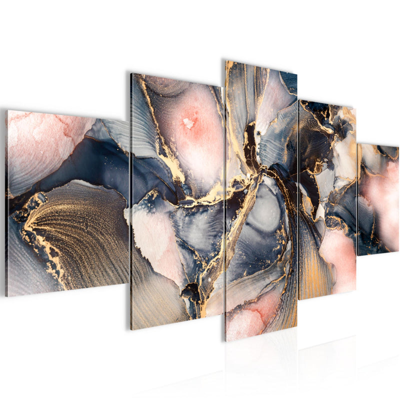 Runa Art Wandbilder Abstrakt 5 Teilig Bild auf Vlies Leinwand Deko Wohnzimmer Schlafzimmer Pastel blau rosa Gold 043852a