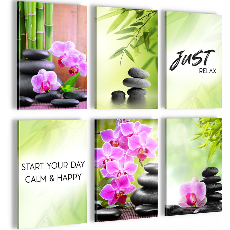 Novart Wandbilder Set Feng Shui Zen Stein - KOMPLETT AUFHÄNGFERTIG - Made in Germany - Moderne Bilder  Wohnzimmer Schlafzimmer - N003464a