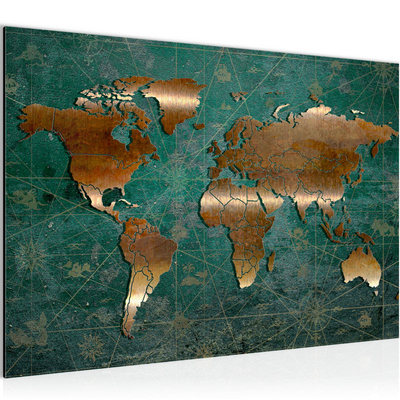 Runa Art Bild Weltkarte Modern Wandbilder Wohnzimmer Büro 1 Teilig - Made In Germany - Antik Grün Braun Flur 109015b
