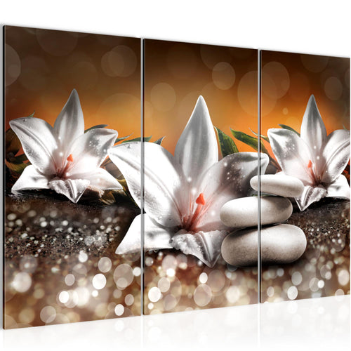 Runa Art Wandbilder Blumen Lilien Bild XXL Wohnzimmer Schlafzimmer Beige Braun Abstrakt 120 x 80 cm 3 Teilig 035831a