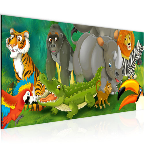 Runa Art Wandbild Tiere Dschungel 1 Teilig 100 x 40 cm Modern Bild auf Vlies Leinwand Kinderzimmer Spielzimmer Baby Bunt 001812a