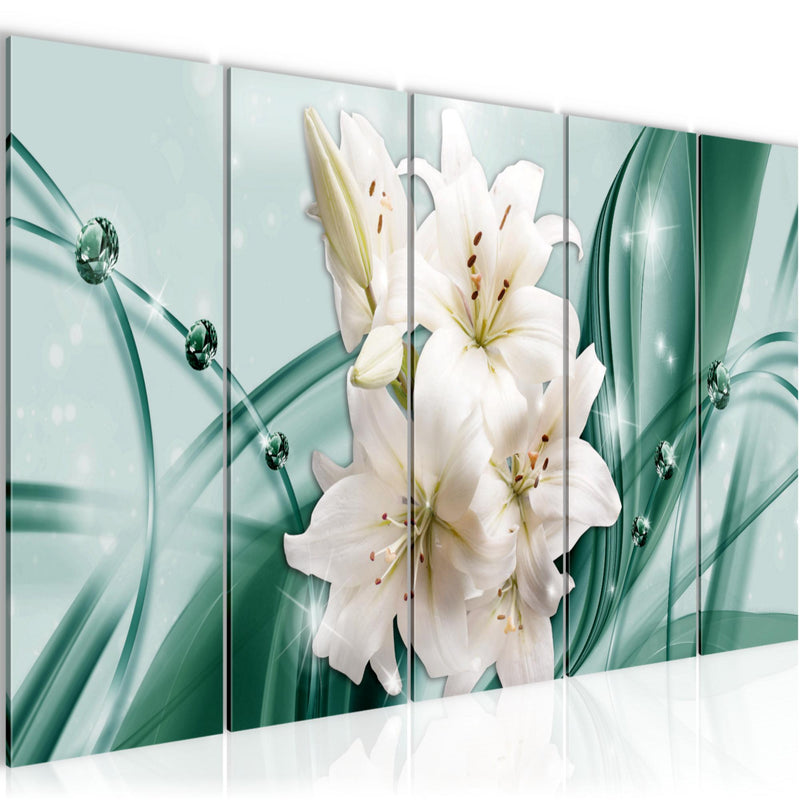 Runa Art Wandbild XXL Blumen Lilien Wohnzimmer Schlafzimmer 200 x 80 cm Grün 5 Teilig - Made in Germany - 017155b