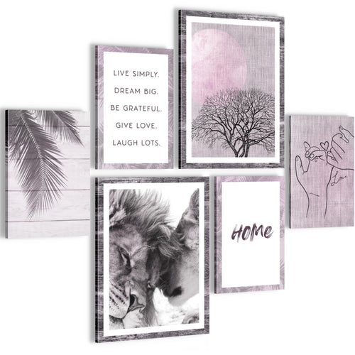 Novart Wandbilder Set Löwen Liebe Natur - KEIN EXTRA RAHMEN BENÖTIGT -  Modern Deko  - Wohnzimmer Schlafzimmer N018563b