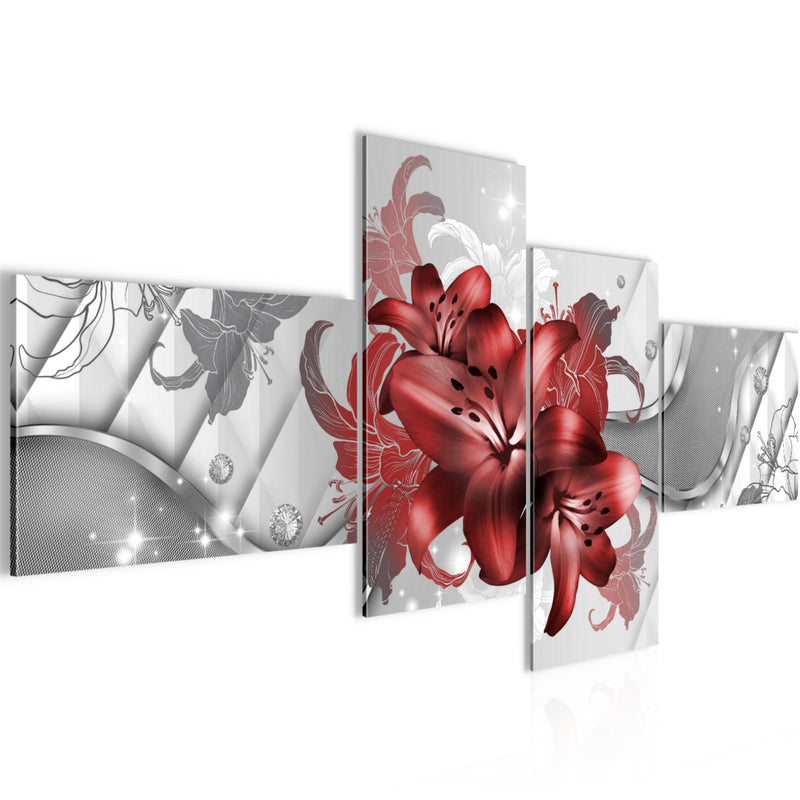 Runa Art Bild Modern Blumen Lilien - Made in Germany - Wandbilder Abstrakt Rot Weiß 4 Teilig 016542b