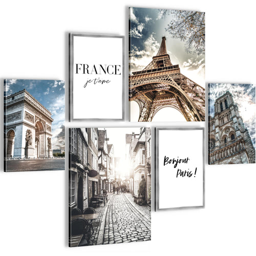 Novart Wandbilder Set Paris France Stadt - KEIN EXTRA RAHMEN BENÖTIGT -  Modern Deko  - Wohnzimmer Schlafzimmer N005163a