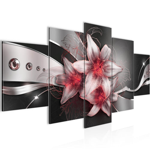 Runa Art - Bilder Blumen Lilien 200 x 100 cm 5 Teilig XXL Wanddekoration Design Schwarz Rot 039651c