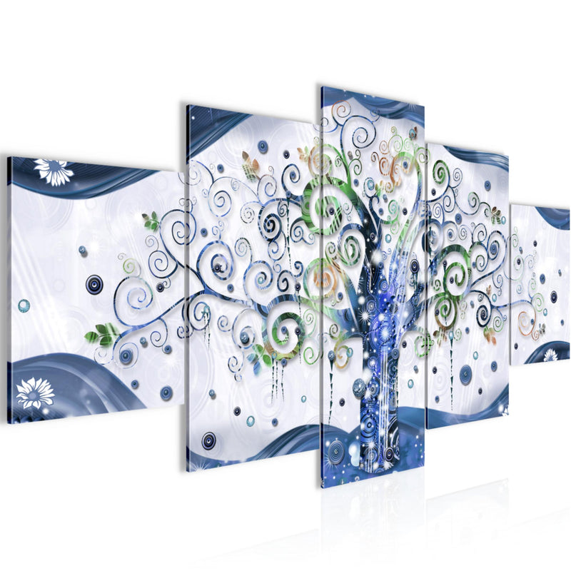 Runa Art - Bilder Gustav Klimt Baum des Lebens 200 x 100 cm 5 Teilig XXL Wanddekoration Design Blau 003051b