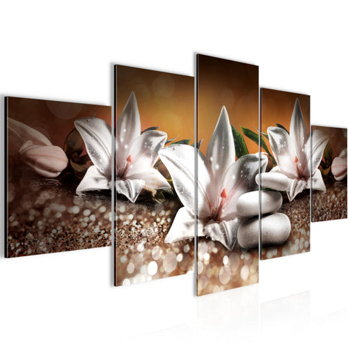 Runa Art Wandbilder Blumen Lilien 5 Teilig Bild auf Vlies Leinwand Deko Wohnzimmer Abstrakt Beige Braun 035852a