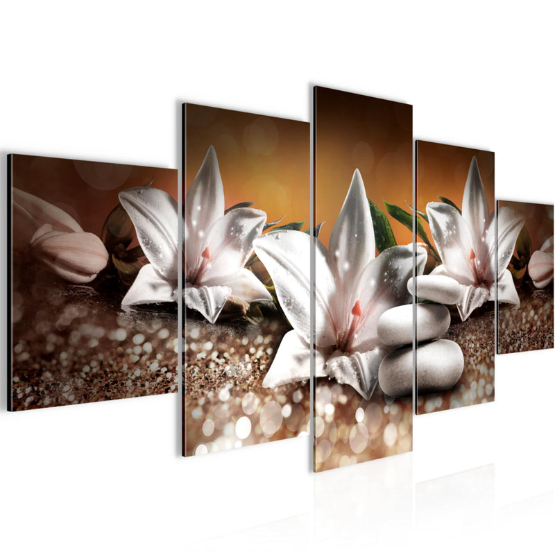 Runa Art Wandbilder Blumen Lilien 5 Teilig Bild auf Vlies Leinwand Deko Wohnzimmer Abstrakt Beige Braun 035852a