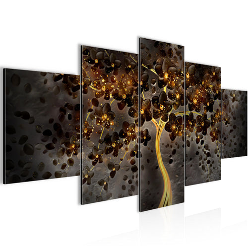 Runa Art Wandbilder Blumen 5 Teilig Bild auf Vlies Leinwand Deko Wohnzimmer Abstrakt Baum Schwarz Gold 039752c