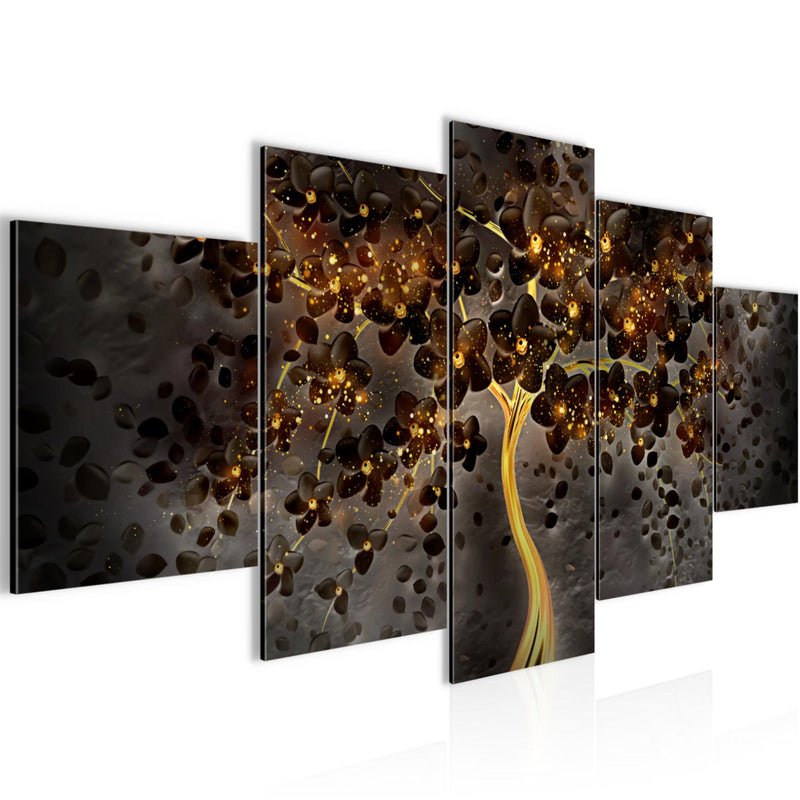 Runa Art Wandbilder Blumen 5 Teilig Bild auf Vlies Leinwand Deko Wohnzimmer Abstrakt Baum Schwarz Gold 039752c